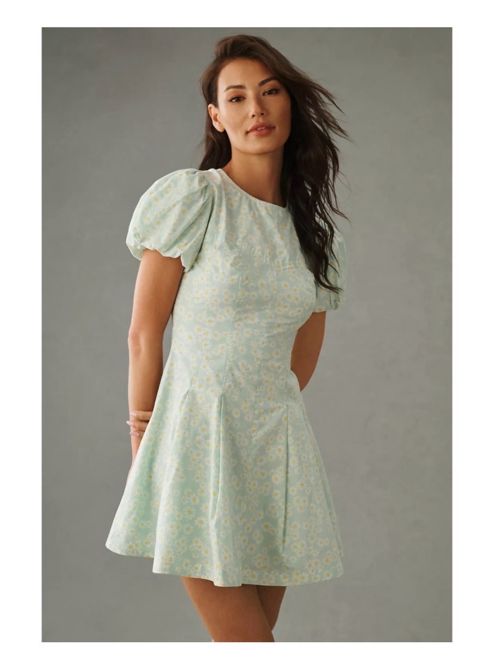 NWT ANTHROPOLOGIE MAEVE Puff-Sleeve Pleated Dress Size S Mint